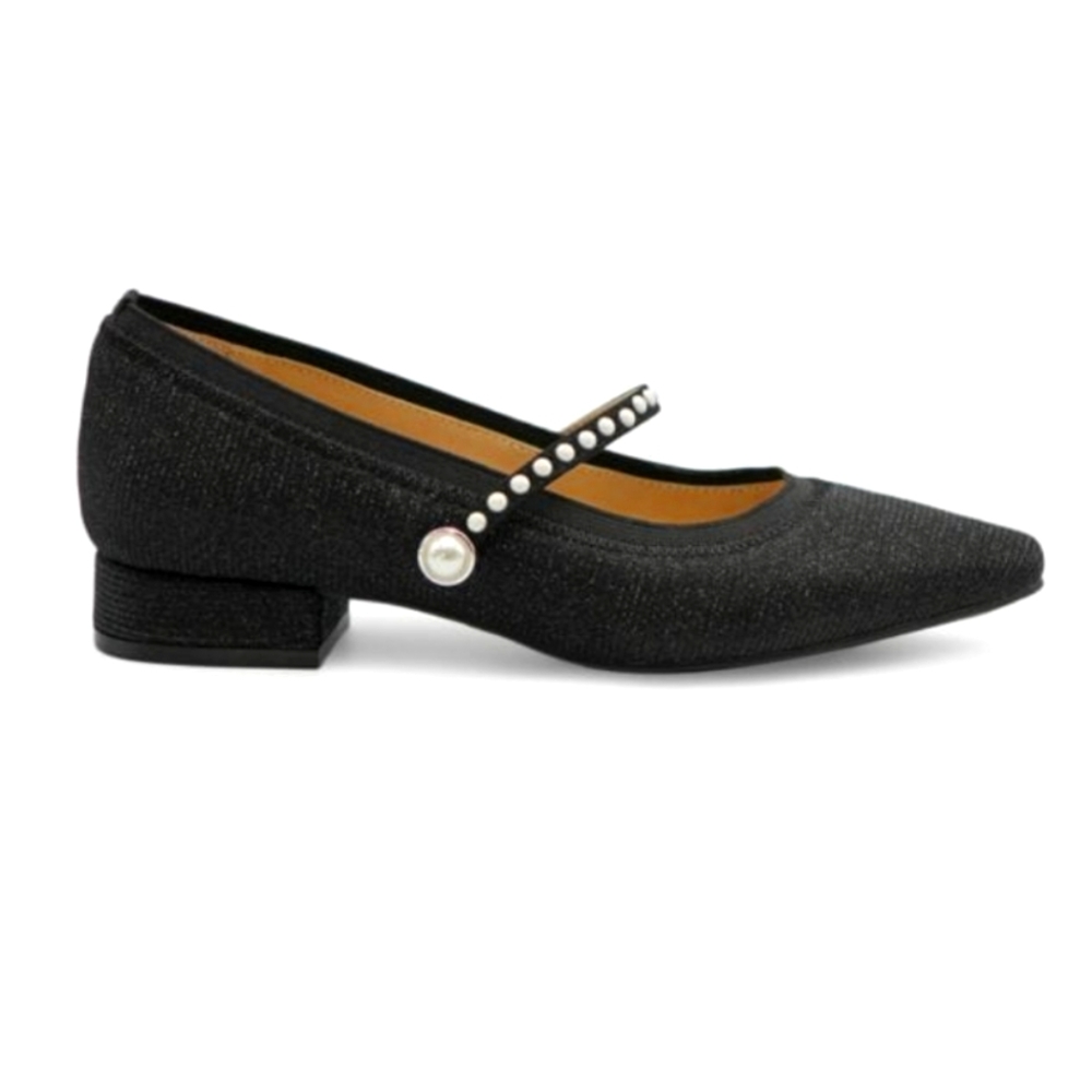 Adrienne Vittadini Black Flats with Pearl Accents